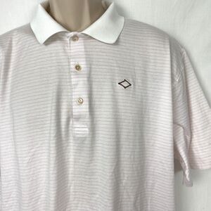 Peter Millar Polo Shirt Mens XL Striped White Pink Short Sleeve 100% Cotton Golf